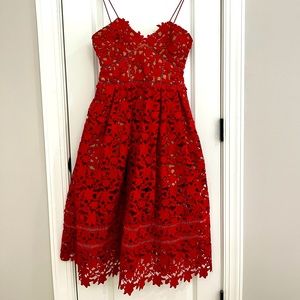 Self-portrait Red Azaelea Lace Midi Dress